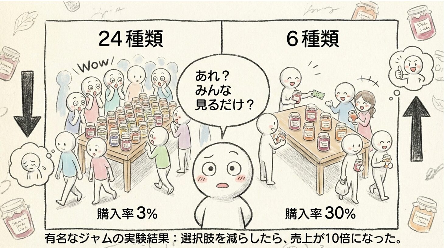 24種類より6種類の方が購入率が高い(ジャムの実験)